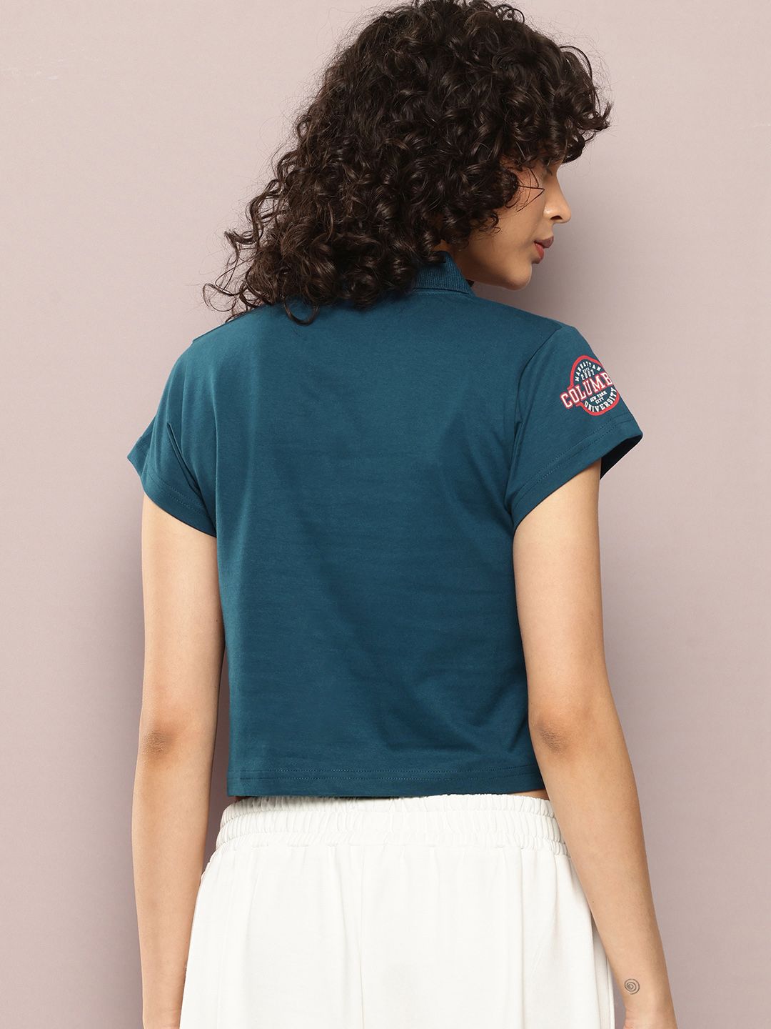 DILLINGER Striped Polo Collar Crop Pure Cotton T-shirt