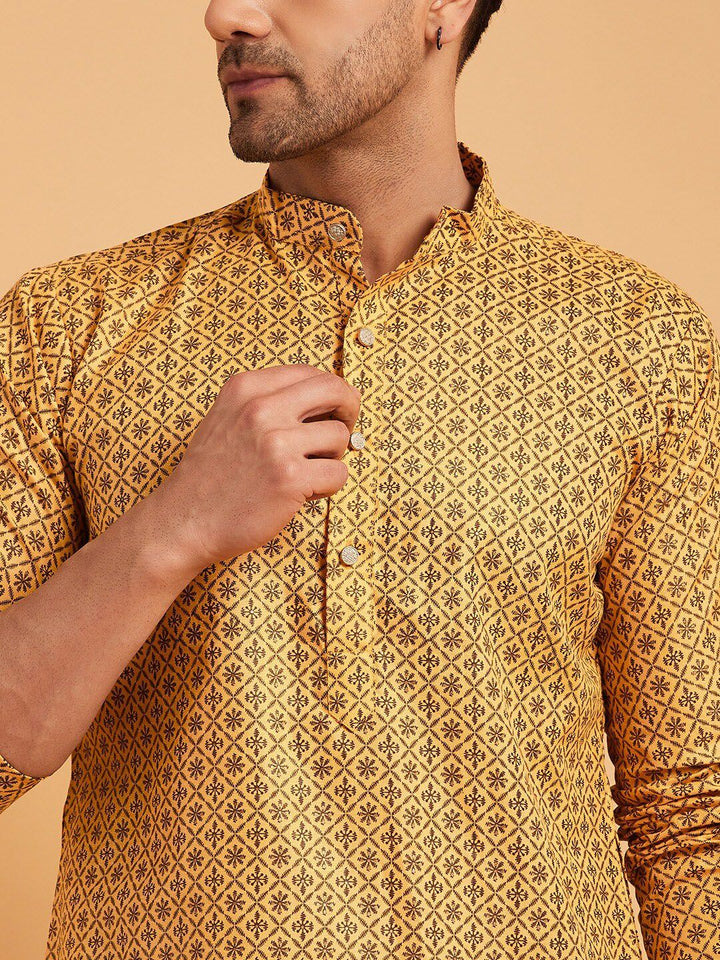 SOJANYA Mandarin Collar Ethnic Motifs Printed Cotton Linen Kurta