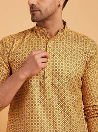 SOJANYA Mandarin Collar Ethnic Motifs Printed Cotton Linen Kurta