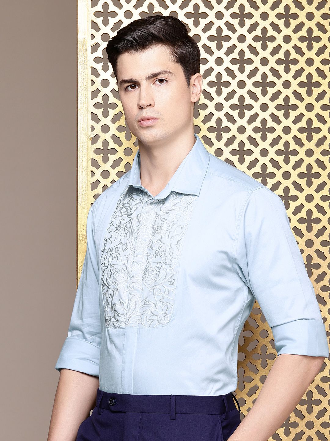 House of Pataudi Men Embroidered Red Carpet Party Shirt
