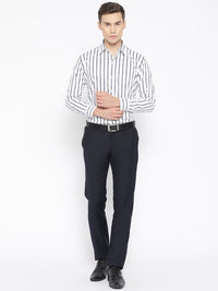 Hancock Men White & Navy Blue Slim Fit Formal Shirt