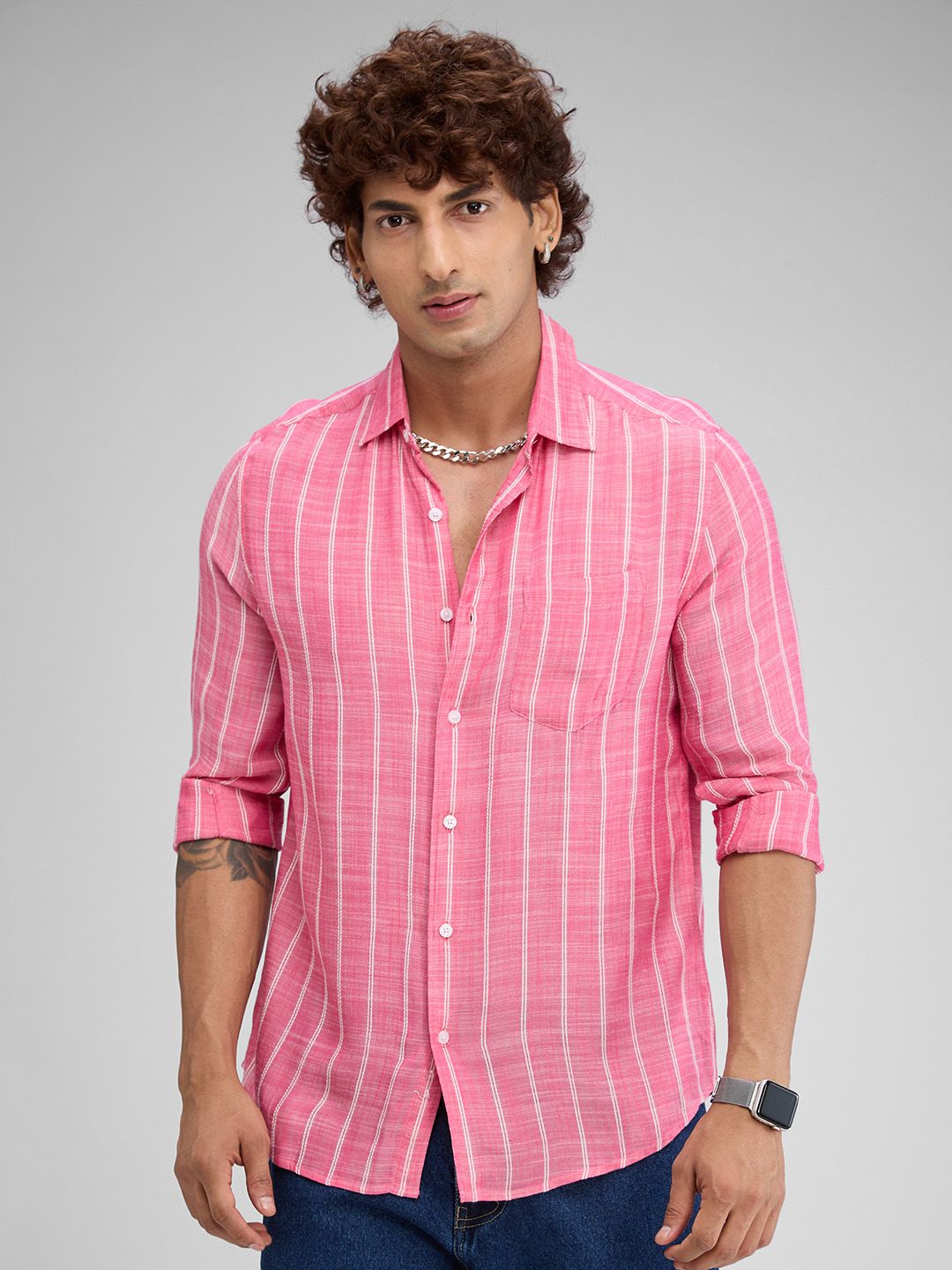 VASTRADO Men Classic Slim Fit Vertical Striped Casual Shirt