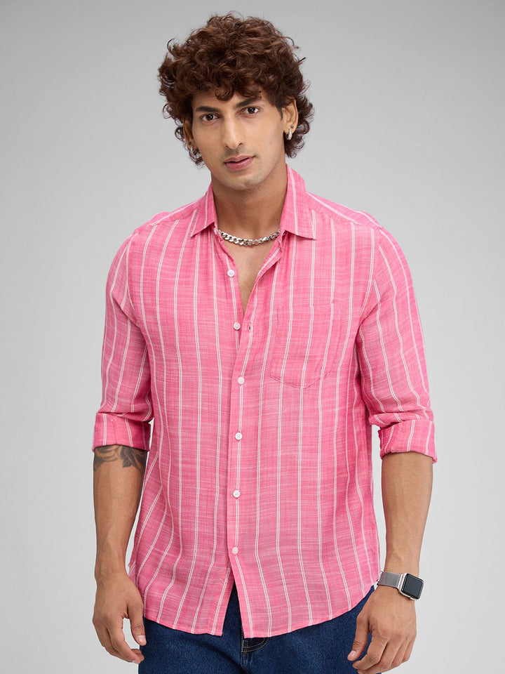 VASTRADO Men Classic Slim Fit Vertical Striped Casual Shirt