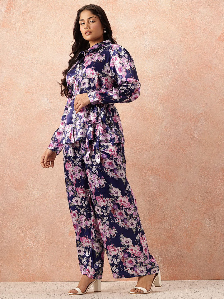 all about you Plus Size Floral Print Co-Ords With a Tie-ups Belt
