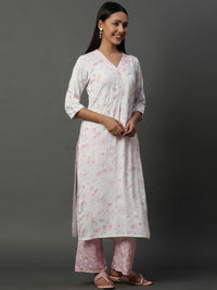 AURELIA  Floral Printed V-Neck Three-Quarter Sleeves Straight Kurta