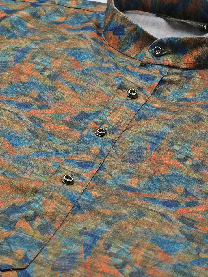 SOJANYA Kurta Lurus Bercetak Biru & Jingga
