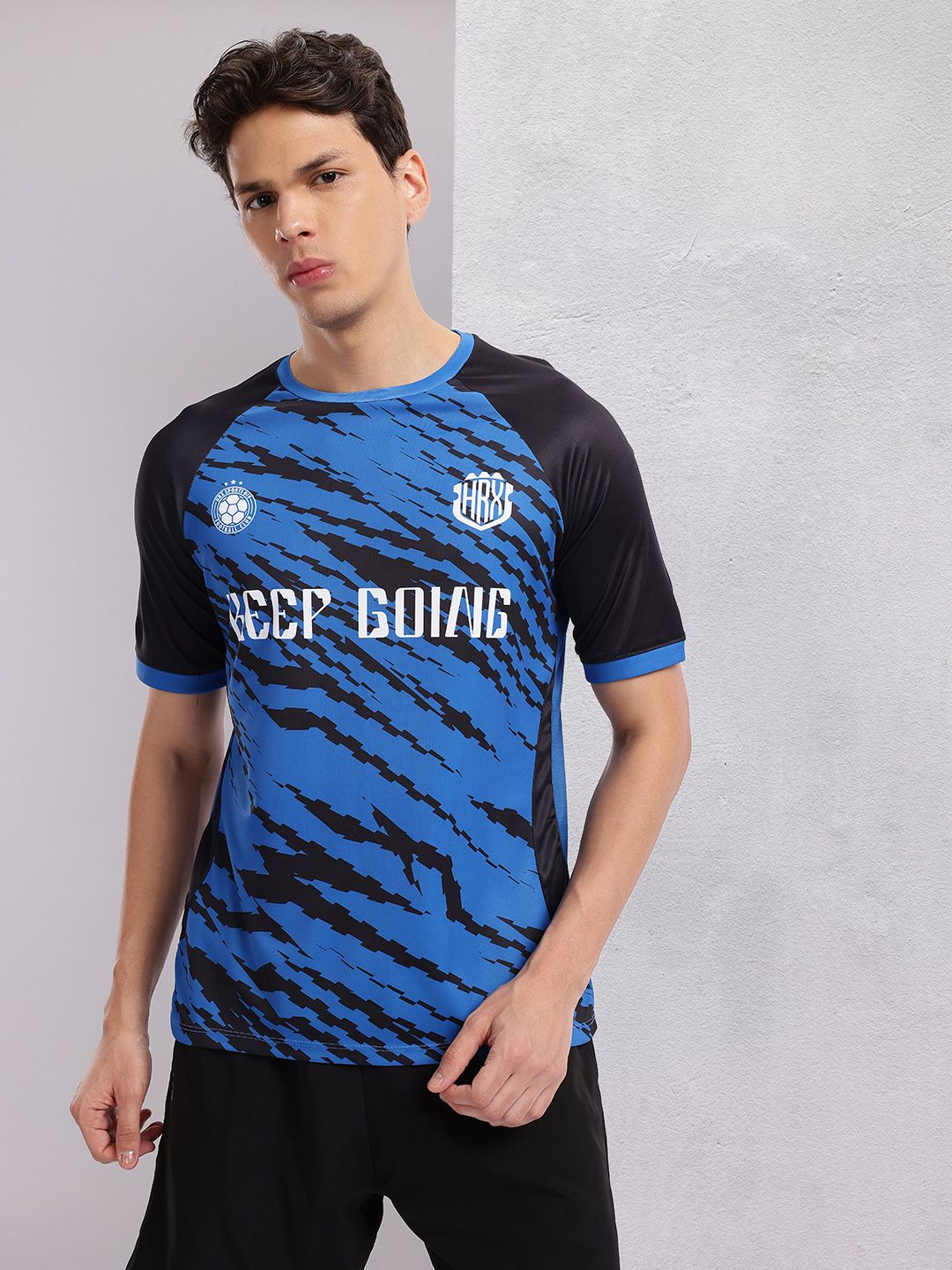 HRX by Hrithik Roshan Abstract Print Colourblocked Football T-shirt