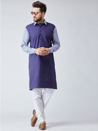 SOJANYA Men Navy Blue Solid Pathani Kurta