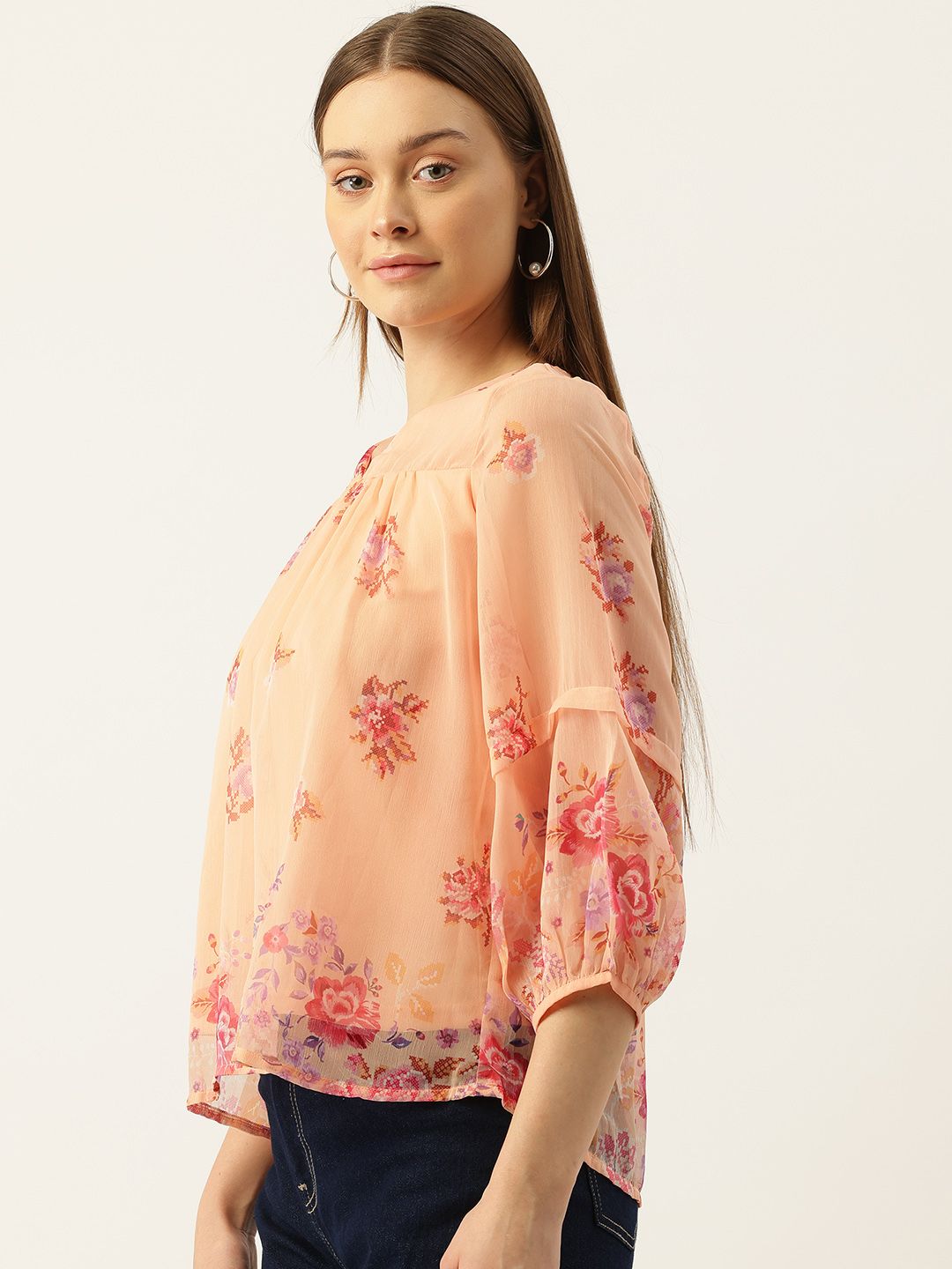 AND Floral Print Puff Sleeve Top