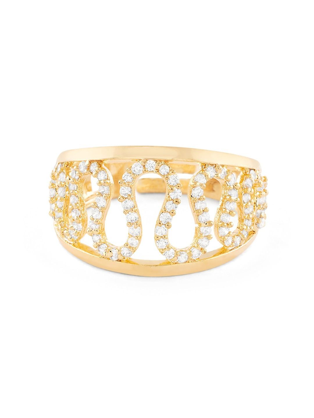 Cincin Jari Bertampal Zirkonia Kubik Mutiara Zaveri Bersalut Emas