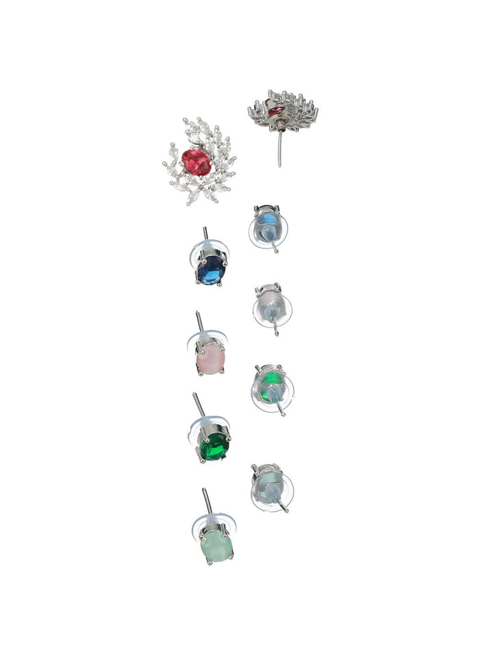 Priyaasi Set OF 5 Silver-Plated Contemporary Studs Earrings