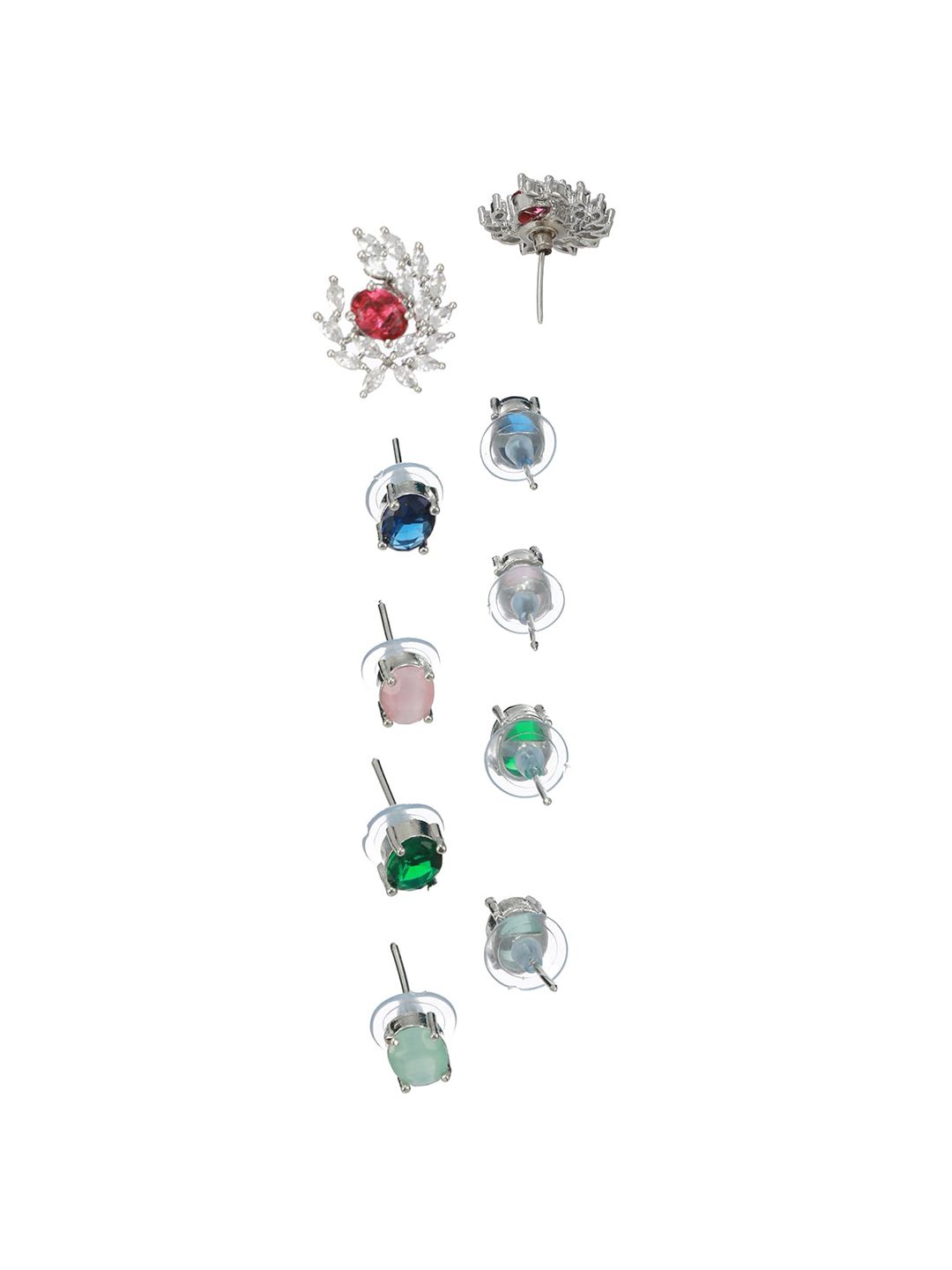 Priyaasi Set OF 5 Silver-Plated Contemporary Studs Earrings