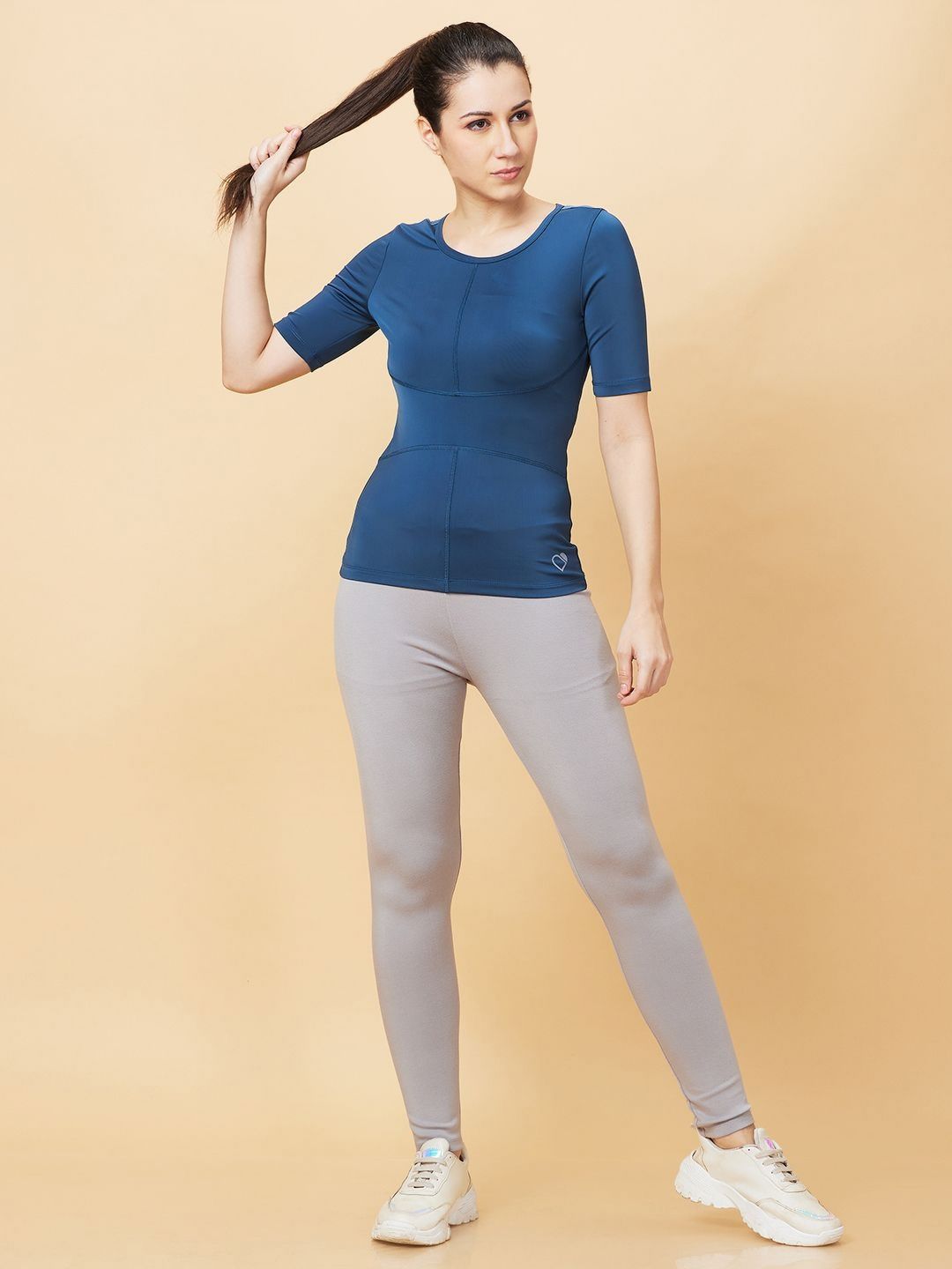 Being Human Women Checked Henley Neck Pockets Slim Fit T-shirt