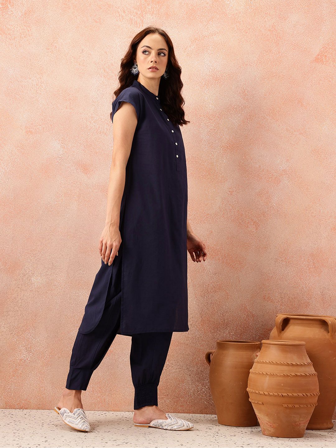 all about you Pathani Style Pure Cotton Extended Sleeve Kurta with Smock Cuffed Salwar