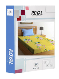 KLOTTHE Yellow Floral Cotton 300 TC Single Fine Bedsheet with a Pillow Cover-89 x 59 inches