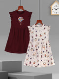 HELLCAT Girls Pack of 2 Printed Flutter Sleeve A-Line Dress