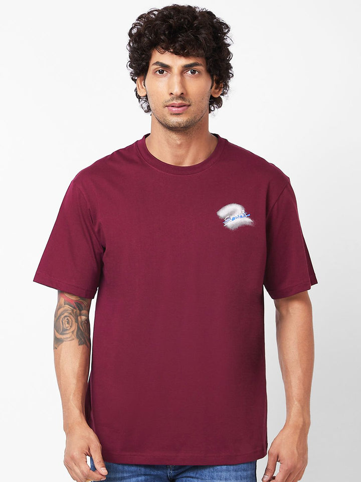 SPYKAR Typography Printed Relaxed Fit Drop-Shoulder Sleeves Casual T-shirt