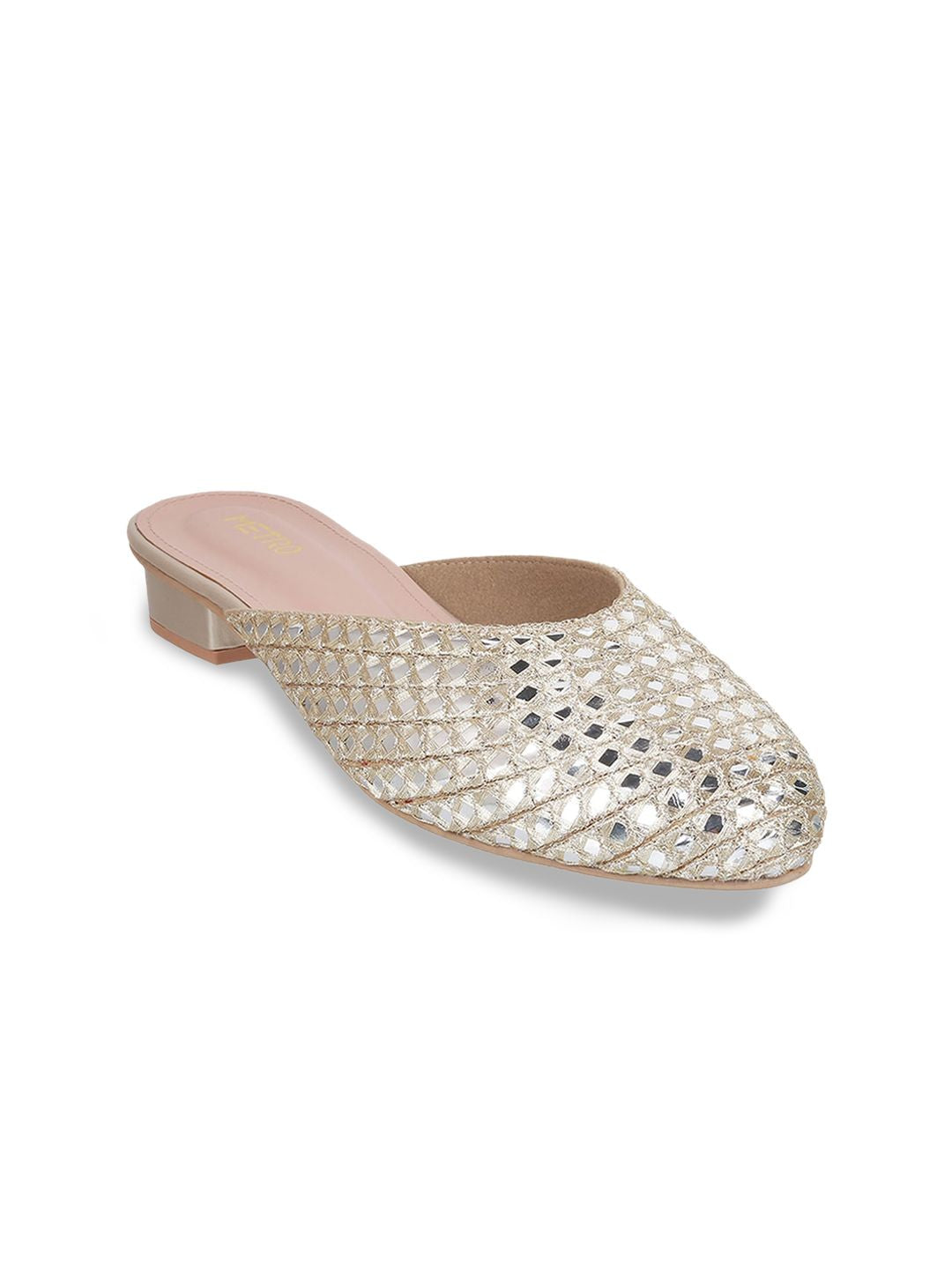 Metro Mirror Work Embroidered Block Heel Mules