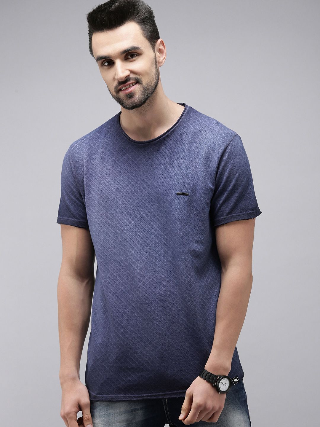 THE BEAR HOUSE Men Blue Pure Cotton T-shirt