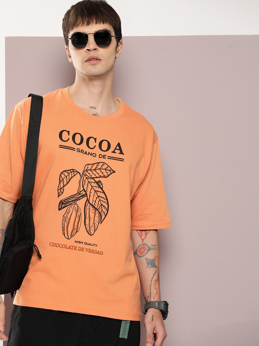 DILLINGER Men Graphic Printed Oversized Drop-Shoulder Sleeves Pure Cotton T-shirt