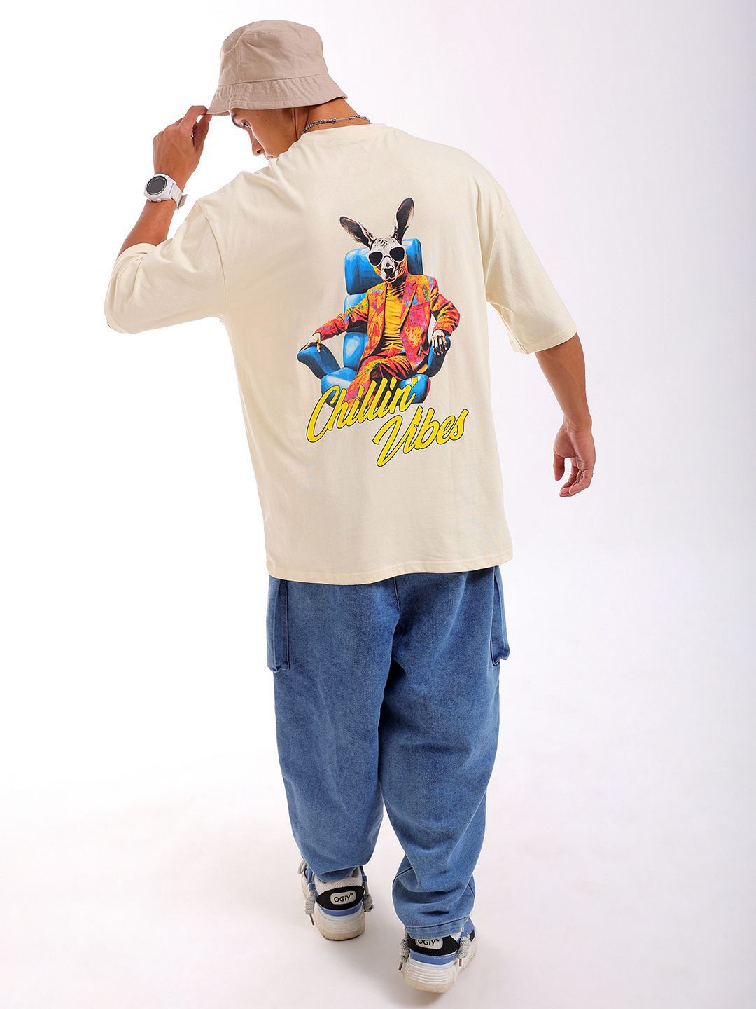 The Indian Garage Co Men Back Printed Oversized Round Neck Pure Cotton T-shirt