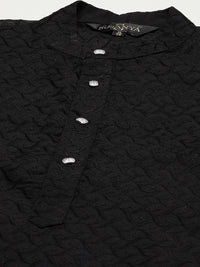 SOJANYA Lelaki Motif Etnik Hitam Chikankari Kurta Kapas Tulen dengan Jaket Churidar & Nehru
