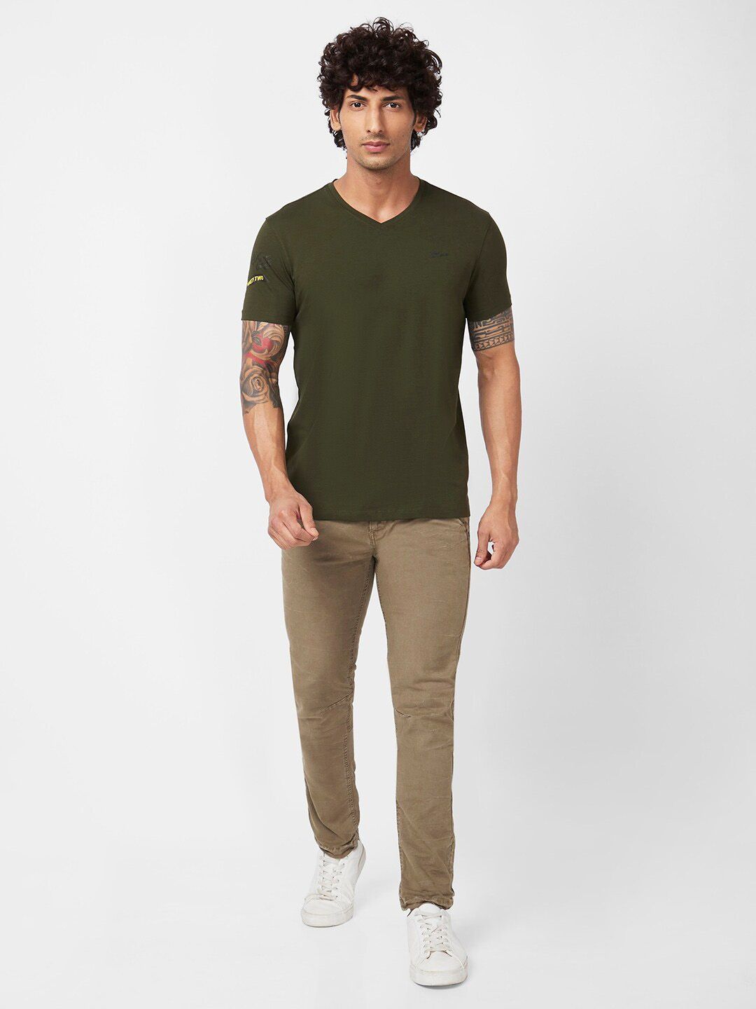 SPYKAR V-Neck Slim Fit Cotton T-shirt