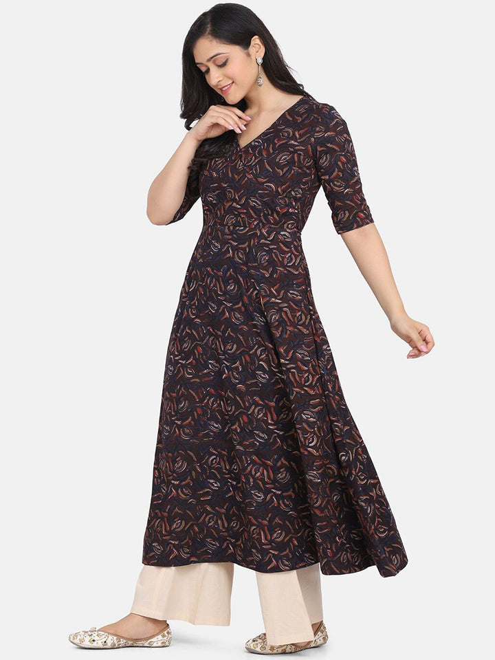 KALINI Floral Printed Pure Cotton Anarkali Kurta Wiith Palazzos