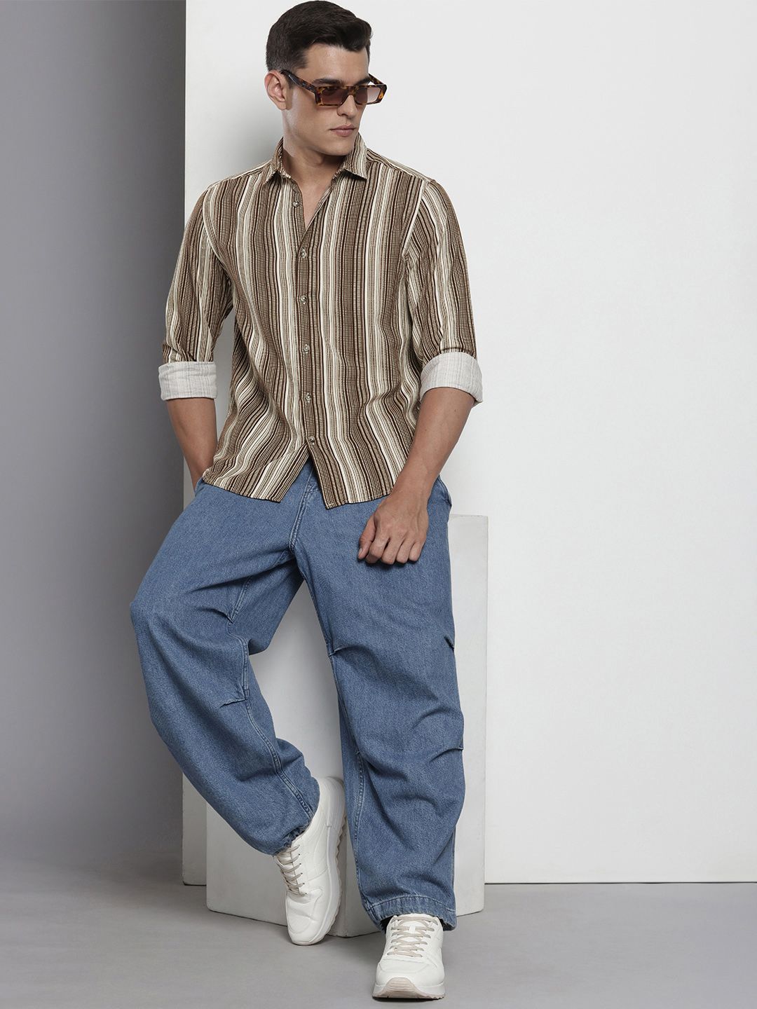 The Indian Garage Co Pure Cotton Striped Corduroy Casual Shirt