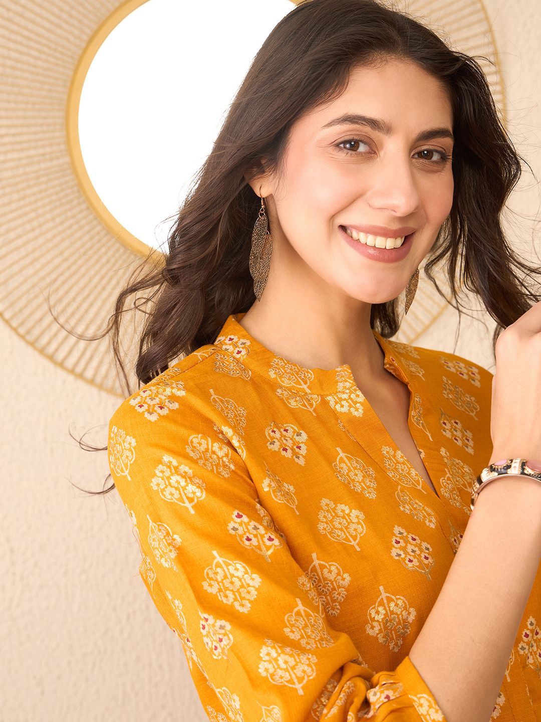 KALINI Floral Print Mandarin Collar Top