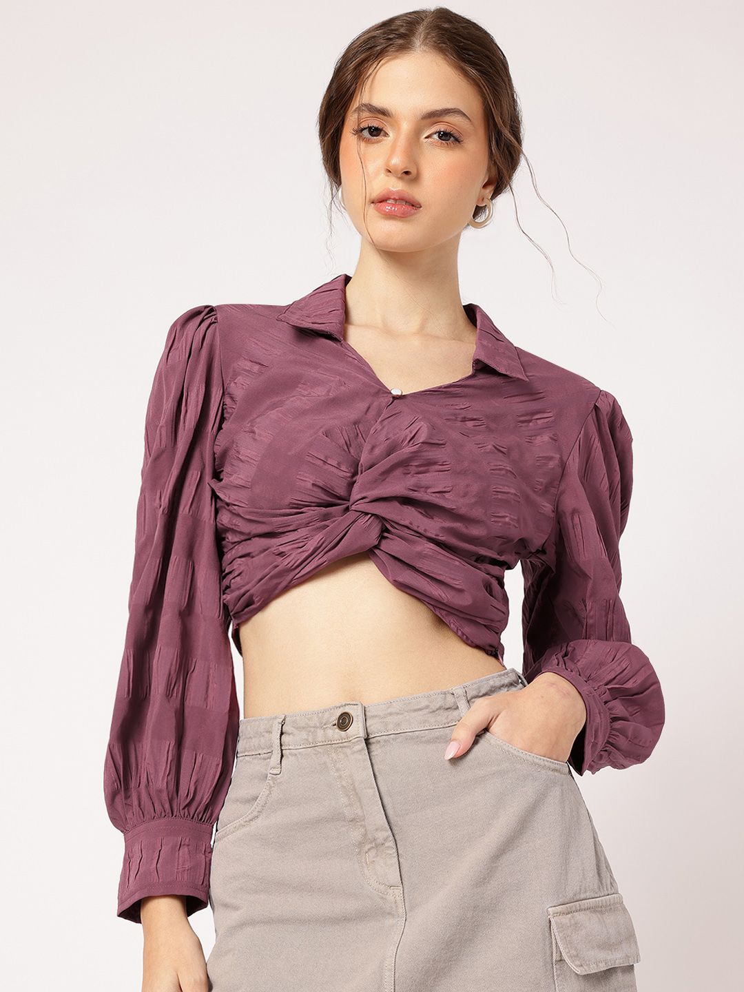 DressBerry Twisted Chic Seersucker Crop top