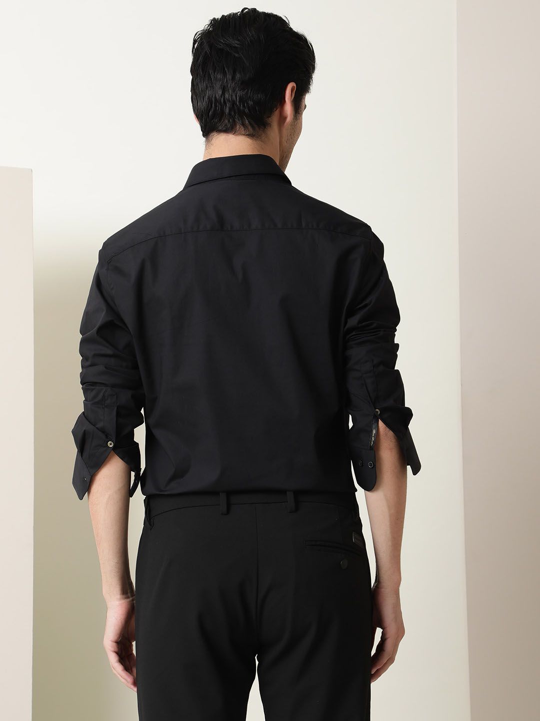 RARE RABBIT Men I Love U Black Custom Slim Fit Shirt