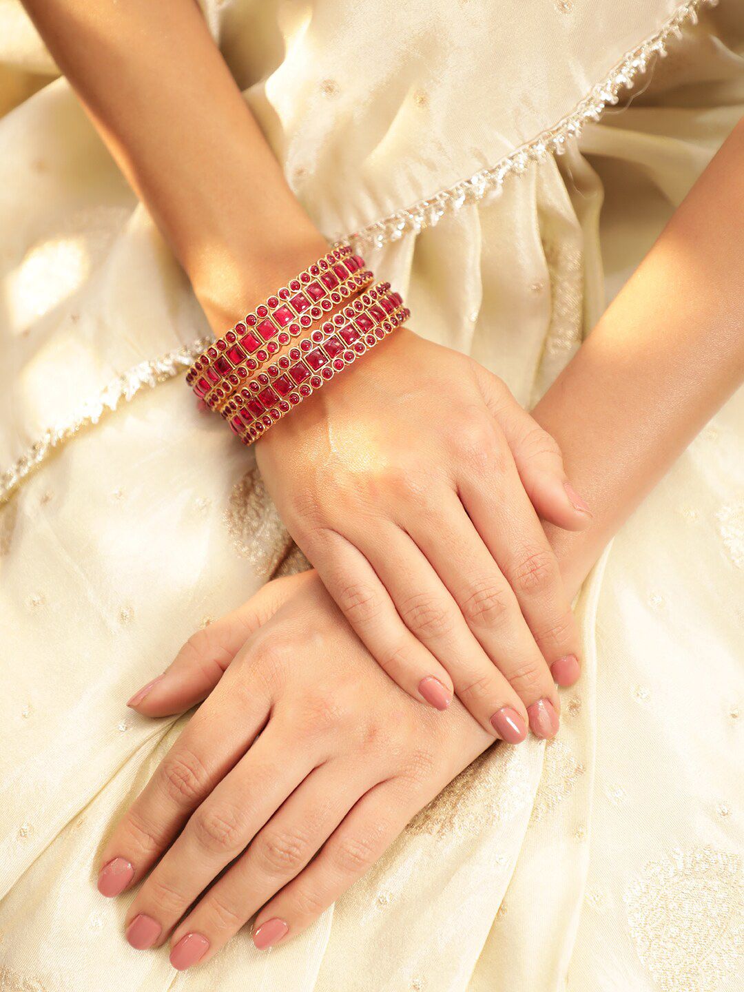 Rubans Set of 2 Gold Plated Kemp Stone Studded Bangles