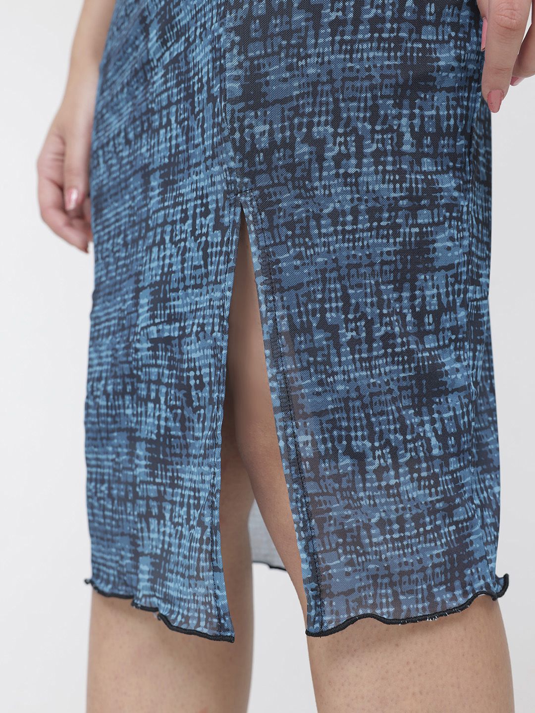 DressBerry Trippy Print Mesh Moment Slit Pencil Midi Skirt