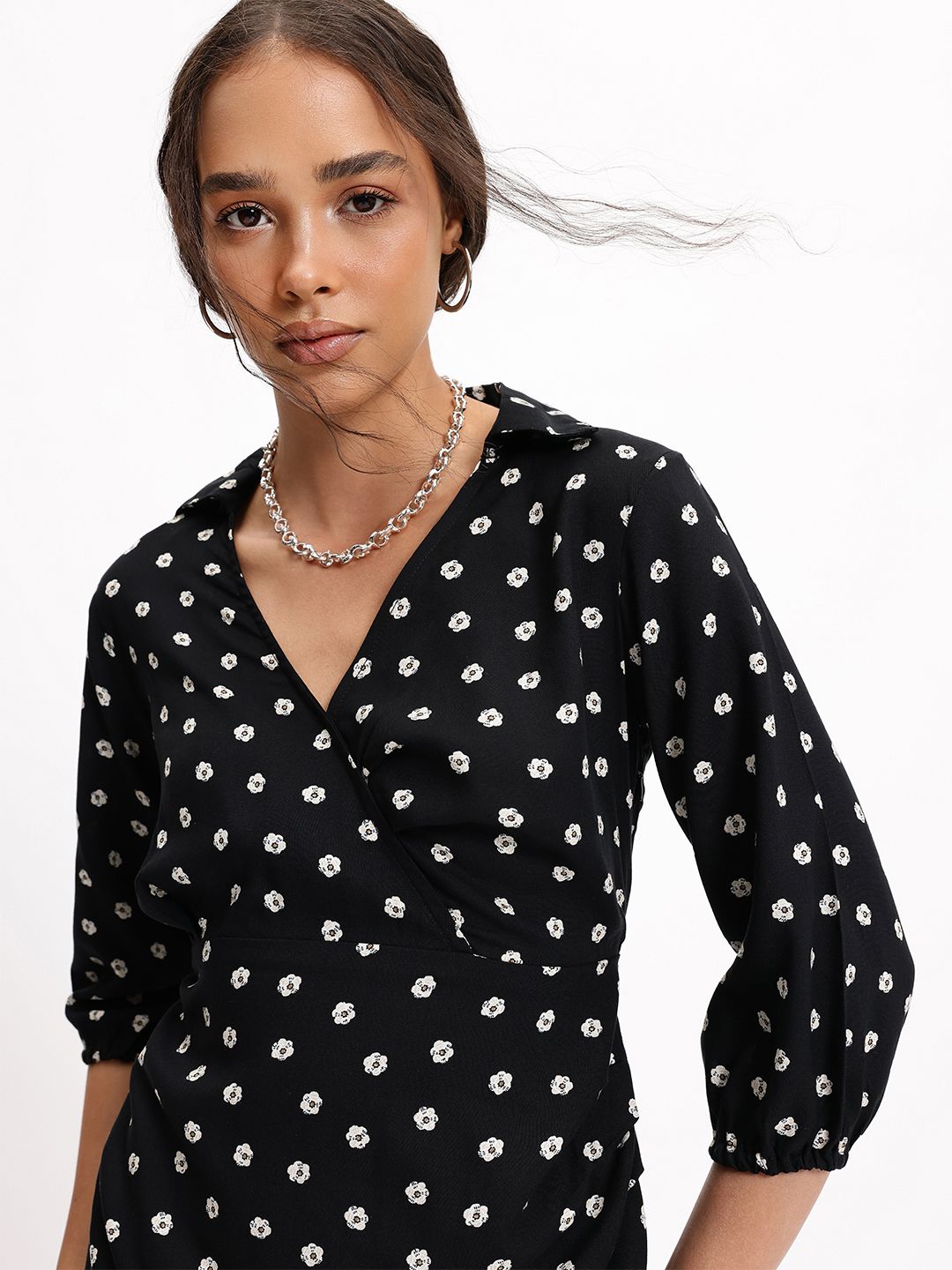 DressBerry Dainty Floral Monochrome Mania Wrap Dress