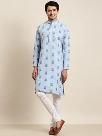 Anug by SOJANYA Men Blue Mandarin Collar Pure Cotton Kurta