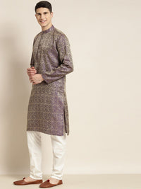 SOJANYA Ethnic Motif Woven Design Mandarin Collar Straight Kurta With Churidar