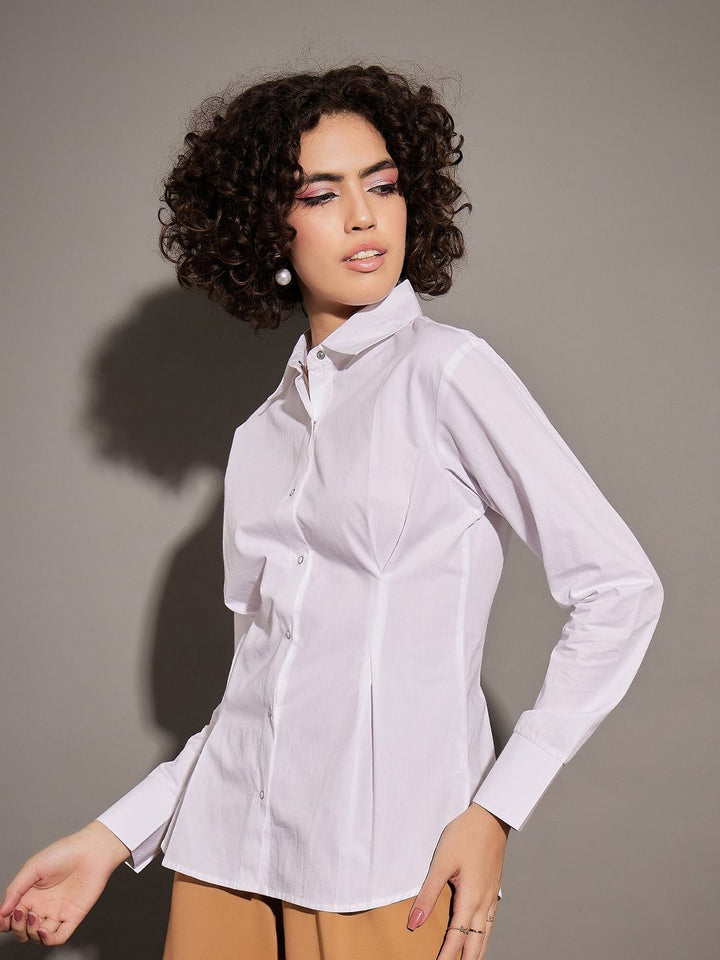 SASSAFRAS White Slim Fit Pleated Pure Cotton Casual Shirt