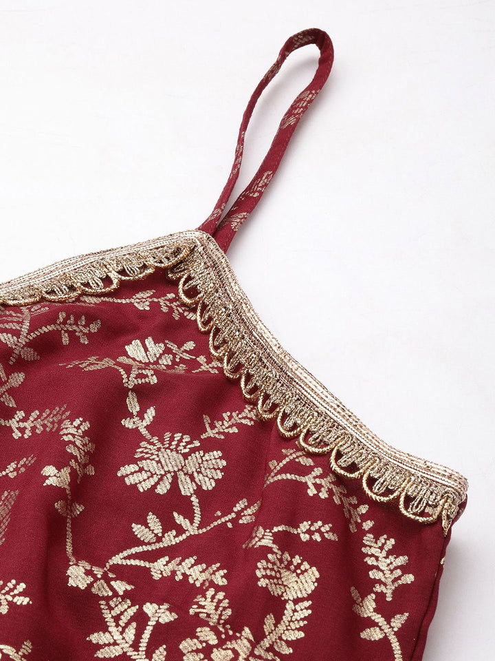 Anouk Indie Floral Printed Shoulder Straps Kurta With Trousers & With Dupatta