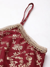 Anouk Indie Floral Printed Shoulder Straps Kurta With Trousers & With Dupatta