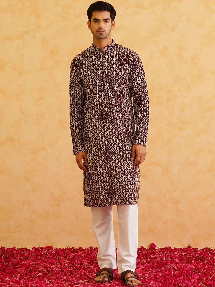 SOJANYA Ethnic Motifs Embroidered Thread Work Detailed Pure Cotton Kurta With Pyjamas