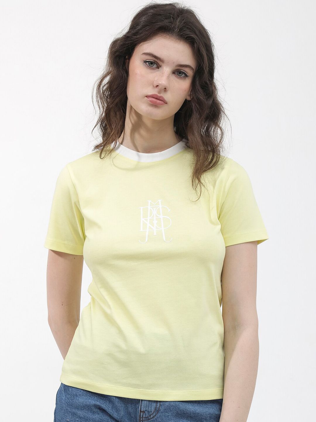 RAREISM Round Neck Short Sleeves Printed Cotton T-shirt