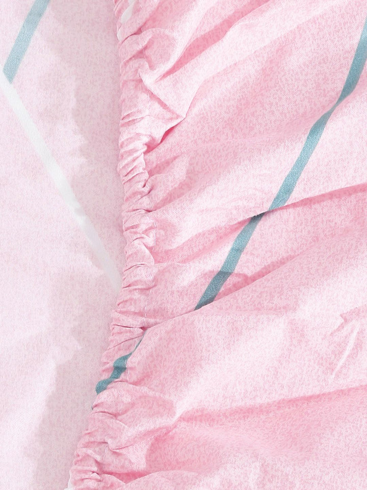 KLOTTHE Pink Geometric Cotton 300 TC Dilengkapi Cadar King Halus dengan 2 Sarung Bantal-98 x 87 inci