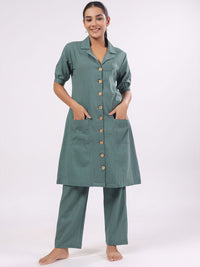 SANSKRUTIHOMES Women Lapel Collar Night suit