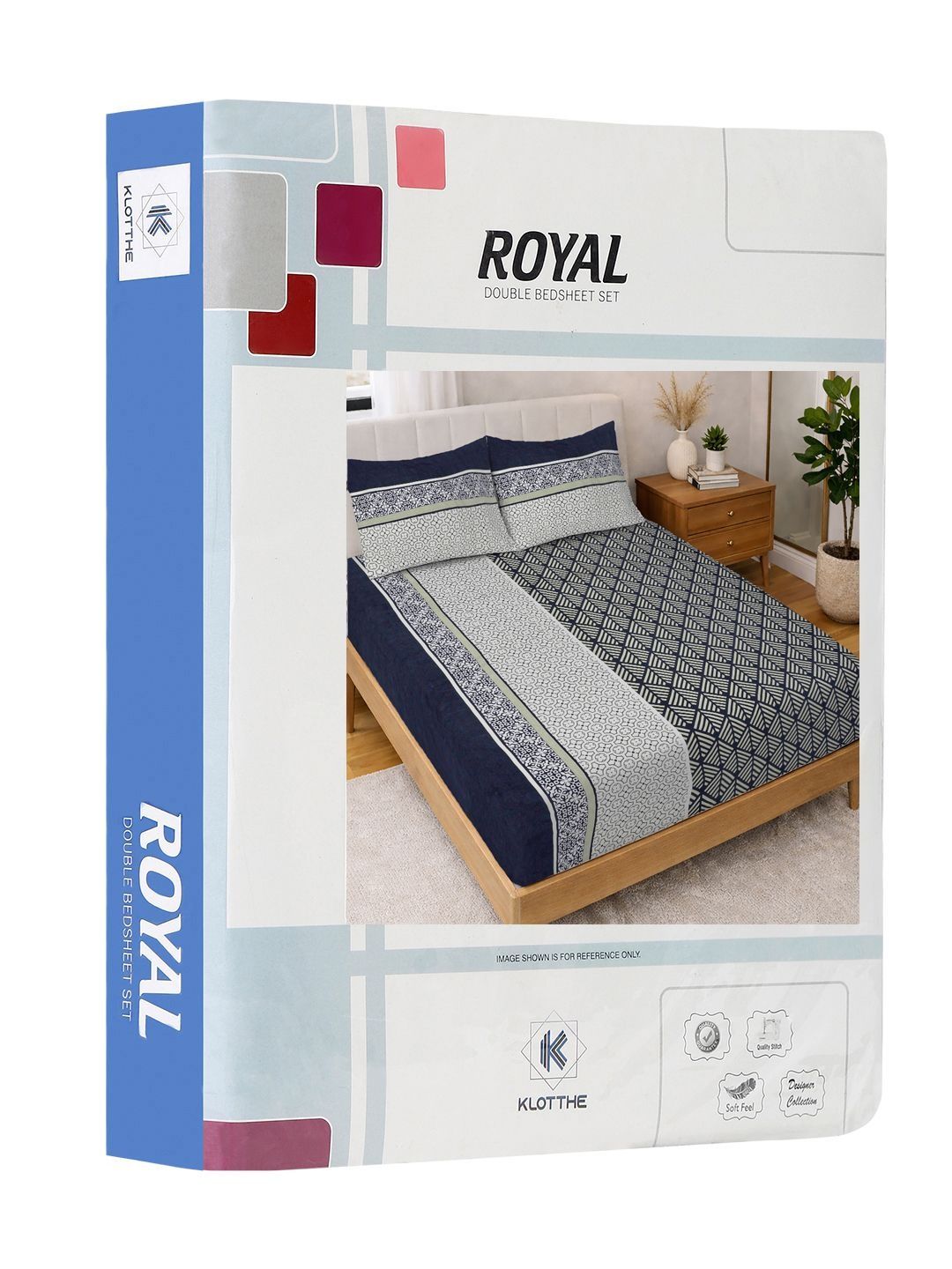 KLOTTHE Biru & Putih Bercetak 300 TC Cadar Katil Double Dengan 2 Sarung Bantal- 2.5 m x 2.25 m