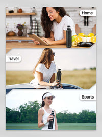 Pexpo Oreo Black Thermosteel ISI Certified 24 Hrs Hot Vacuum Flask Water Bottle 1000ml