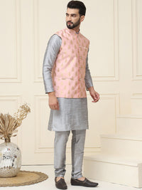 SOJANYA Kurta Rekaan Tenunan Lelaki dengan Churidar dengan Jaket Nehru