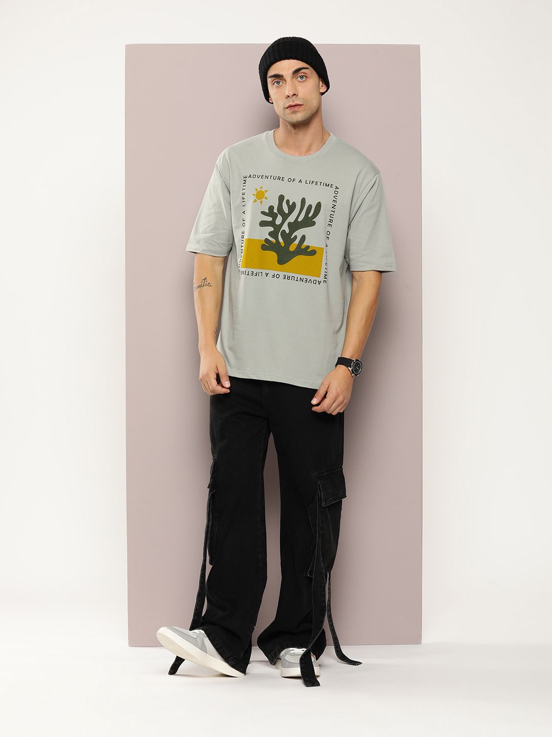 DILLINGER Men Graphic Printed Embossed Oversized T-shirt