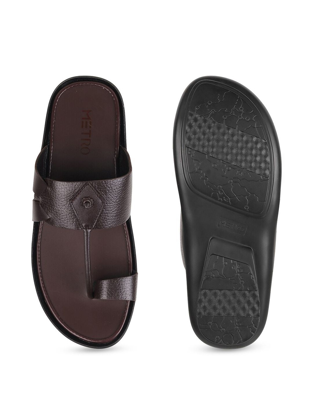 Metro Men Textured Leather One Toe Comfort Sandals