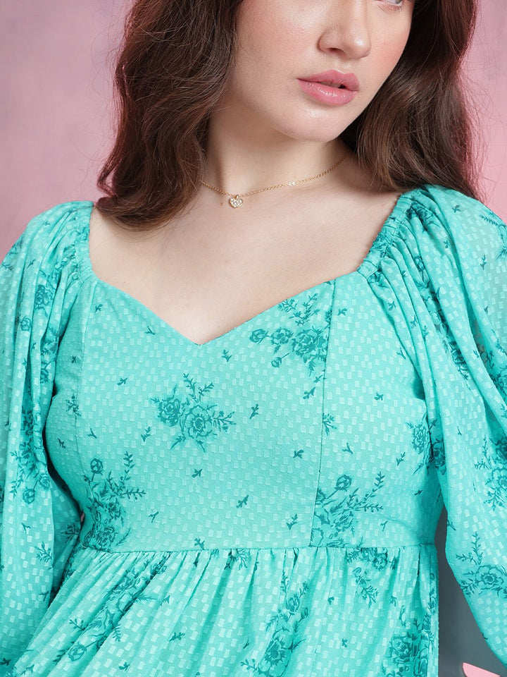 DressBerry Floral Print Puff Sleeve Fit & Flare Dress